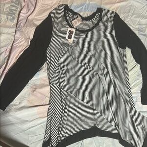 Philosophy Asymmetrical Black and White Long Sleeve Blouse